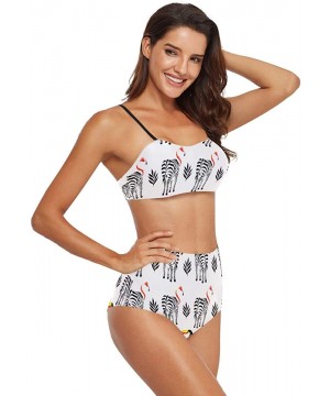 Womens Skull and Bones Black White 2 Piece Swimsuits High Waisted Bathing Suits Bikini Set - Zebra With Flamingo and Parrot H...