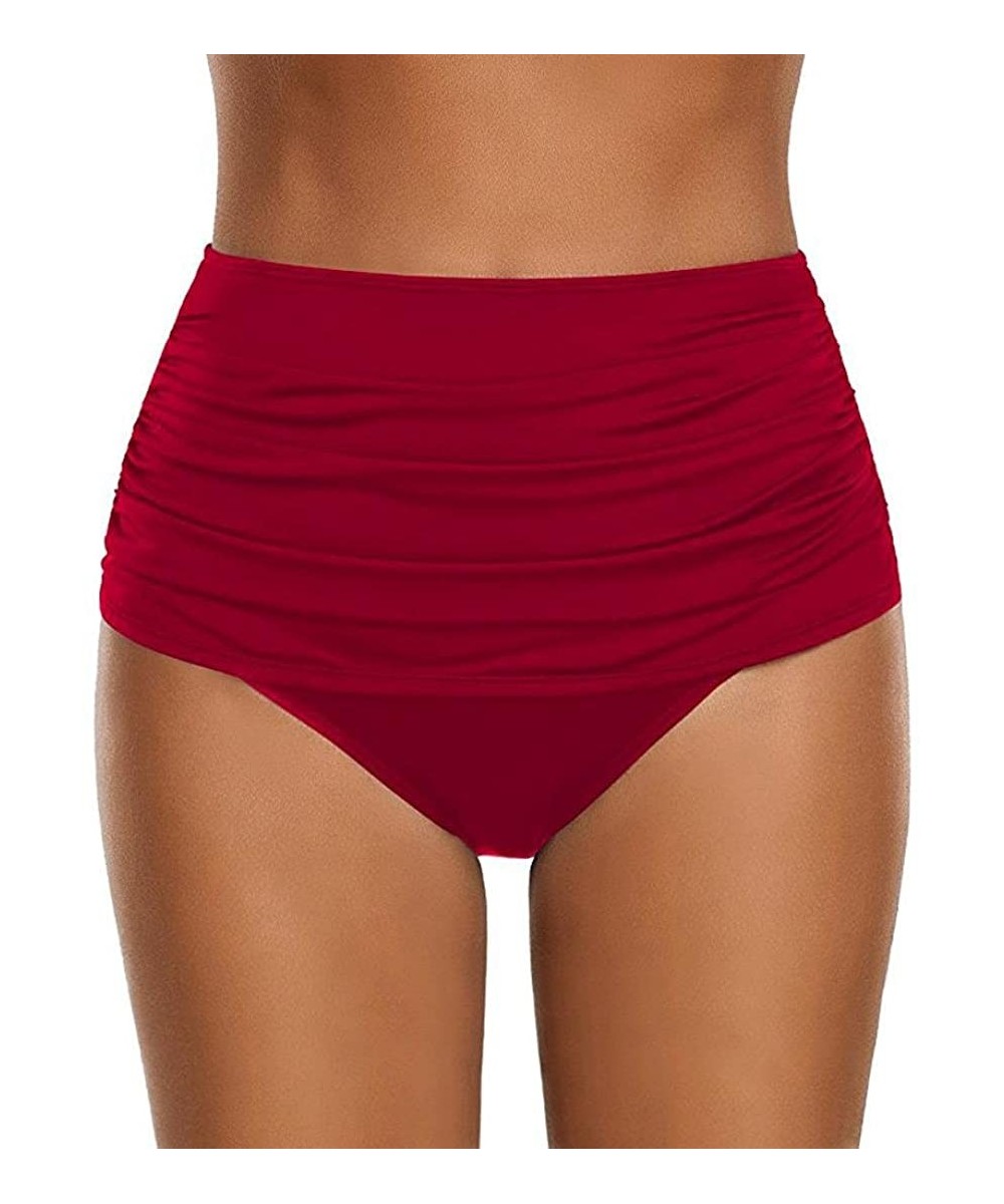 Women's High Waisted Swim Bottom Ruched Bikini Tankini Briefs Plus Size Swimsuit for Ladies - Red - C918EUHHK8L $8.69-Sets