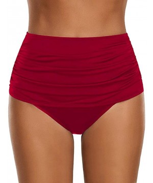 Women's High Waisted Swim Bottom Ruched Bikini Tankini Briefs Plus Size Swimsuit for Ladies - Red - C918EUHHK8L $8.69-Sets