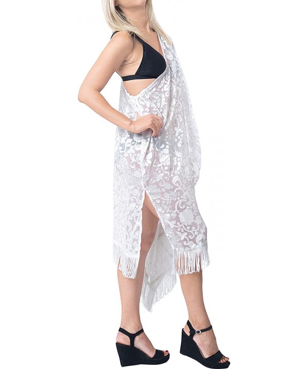 Women's Open Front Kimono Cardigan Swim Beach Cover Ups Solid Plain - Cool White_n329 - CW12ICHCGYH $15.39-Cover-Ups