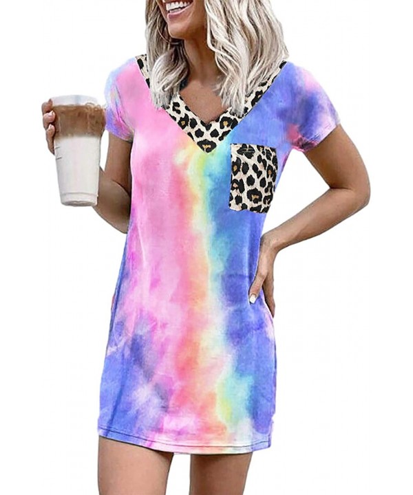 Tie Dye Short Sleeve O-Neck Mini Dress Women's Sleeveless T Shirt Dress Tie-dye Tank Mini Dress - Multicolor - CW190C3QK22 $1...