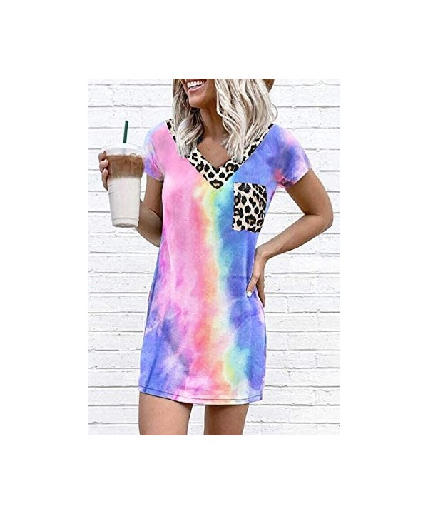 Tie Dye Short Sleeve O-Neck Mini Dress Women's Sleeveless T Shirt Dress Tie-dye Tank Mini Dress - Multicolor - CW190C3QK22 $1...