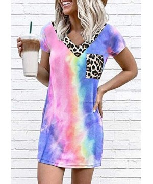 Tie Dye Short Sleeve O-Neck Mini Dress Women's Sleeveless T Shirt Dress Tie-dye Tank Mini Dress - Multicolor - CW190C3QK22 $1...