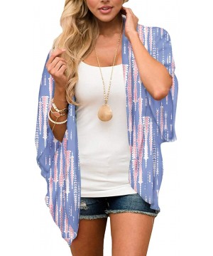 Women Casual Tie Dyed Chiffon Kimono Cover Up Beach Wear Blouse Top - Tie-dyed 9103 - CT18SR562N5 $11.49-Cover-Ups