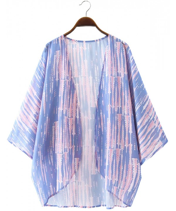 Women Casual Tie Dyed Chiffon Kimono Cover Up Beach Wear Blouse Top - Tie-dyed 9103 - CT18SR562N5 $11.49-Cover-Ups