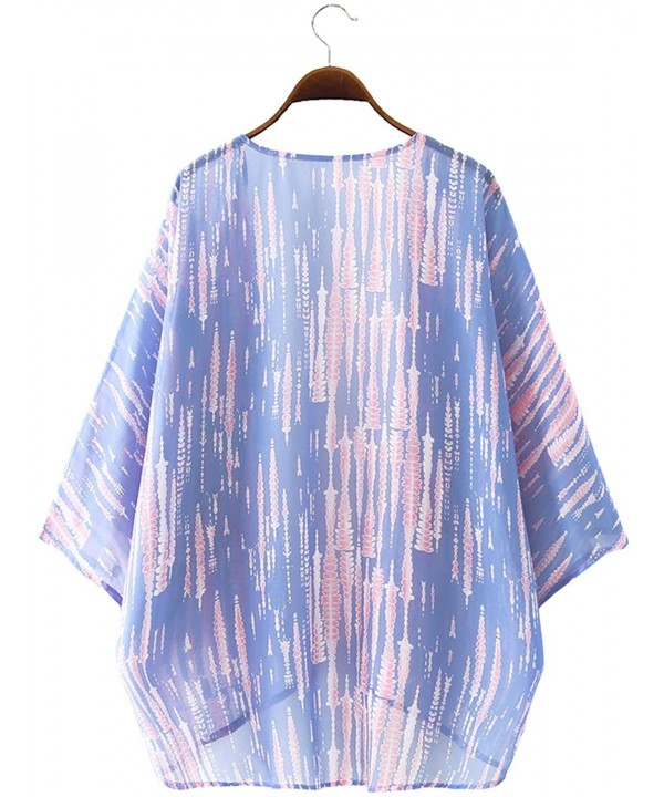 Women Casual Tie Dyed Chiffon Kimono Cover Up Beach Wear Blouse Top - Tie-dyed 9103 - CT18SR562N5 $11.49-Cover-Ups