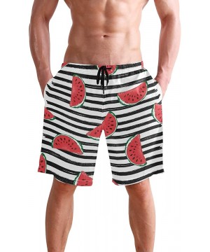 Mens Swim Trunks Red Watermelon Black White Stripes Beach Board Shorts - CS18NCHCYLL $22.04-Board Shorts