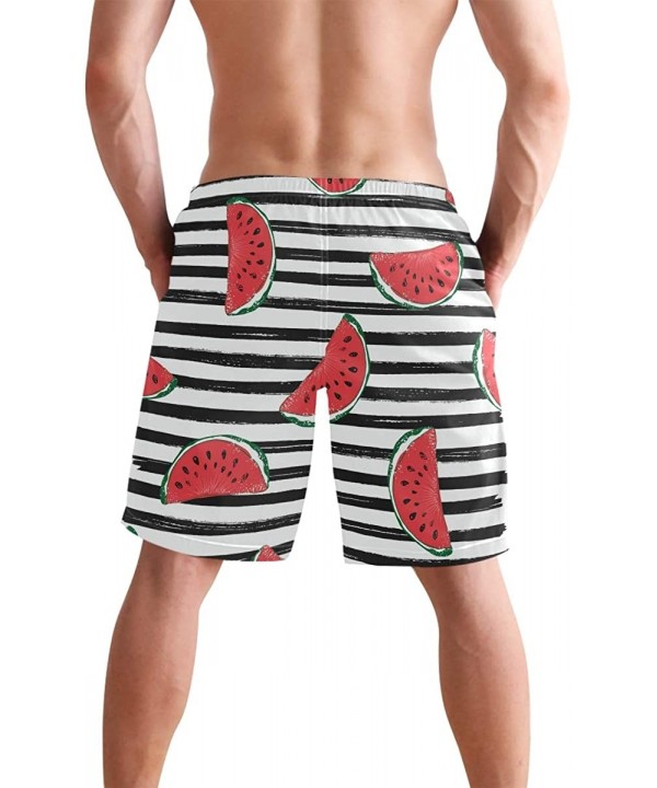 Mens Swim Trunks Red Watermelon Black White Stripes Beach Board Shorts - CS18NCHCYLL $22.04-Board Shorts