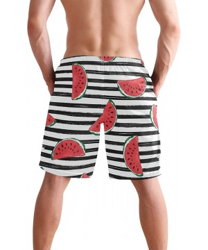 Mens Swim Trunks Red Watermelon Black White Stripes Beach Board Shorts - CS18NCHCYLL $22.04-Board Shorts