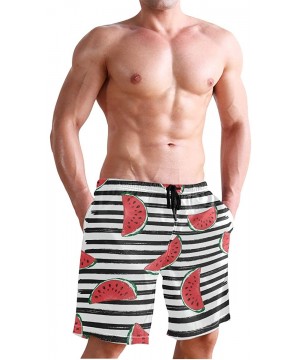 Mens Swim Trunks Red Watermelon Black White Stripes Beach Board Shorts - CS18NCHCYLL $22.04-Board Shorts