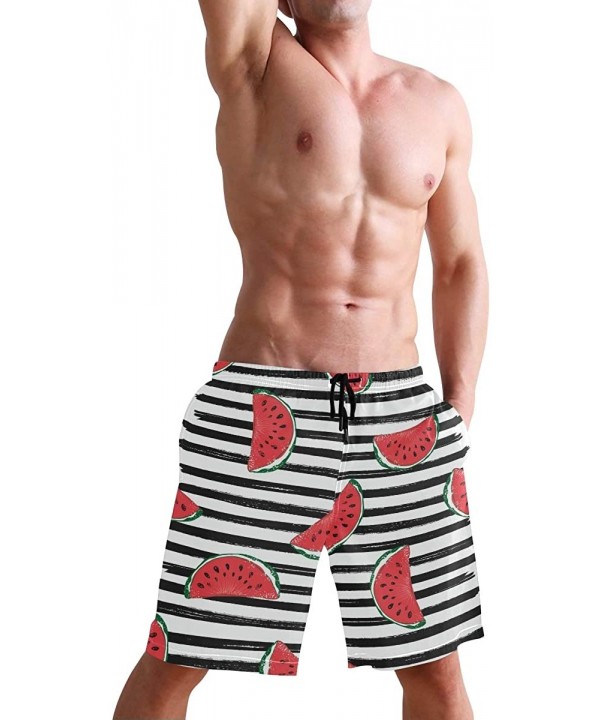 Mens Swim Trunks Red Watermelon Black White Stripes Beach Board Shorts - CS18NCHCYLL $22.04-Board Shorts