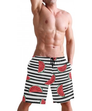 Mens Swim Trunks Red Watermelon Black White Stripes Beach Board Shorts - CS18NCHCYLL $22.04-Board Shorts