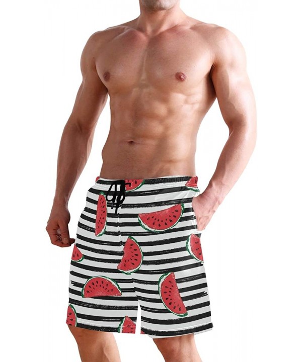 Mens Swim Trunks Red Watermelon Black White Stripes Beach Board Shorts - CS18NCHCYLL $22.04-Board Shorts