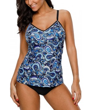 Women's Printed Tankini Swimsuit Cross Back Two Piece Swimwear Set - Blue Paisley - CR18CT44ZSO $24.29-Tankinis