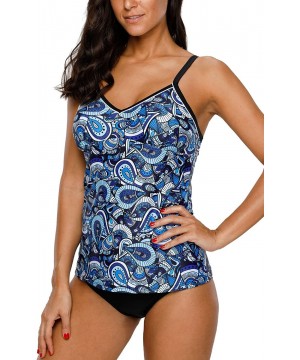 Women's Printed Tankini Swimsuit Cross Back Two Piece Swimwear Set - Blue Paisley - CR18CT44ZSO $24.29-Tankinis