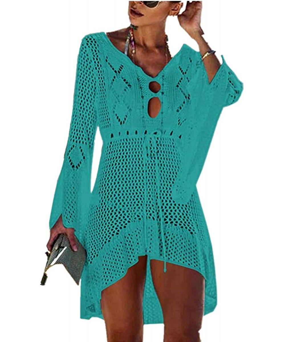 Womens Summer Crochet Sexy Cover Up Bikini Swimsuit Beach Dress(7 Colors) - Green - CV18R7QI0Y0 $26.38-Cover-Ups