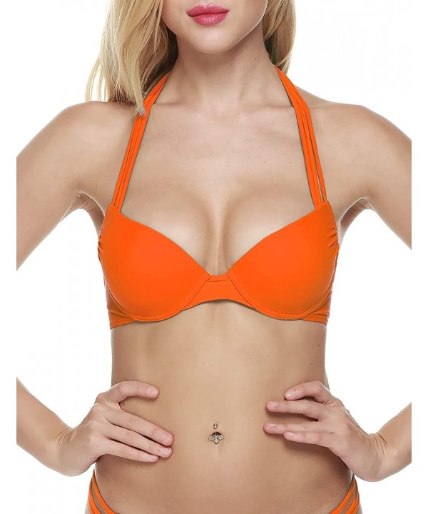 Bandeau Bikini Top Sexy Halter Swimsuit Two Piece Bathing Suits Top for Women - Orange-515 - CR18E8O74UH $8.33-Bottoms