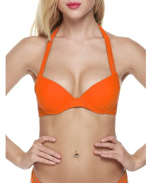 Bandeau Bikini Top Sexy Halter Swimsuit Two Piece Bathing Suits Top for Women - Orange-515 - CR18E8O74UH $8.33-Bottoms