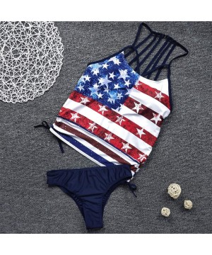 Women's Plus American Flag Crisscross Back Boyshort Two Piece Swimsuit - Black - CM190R6HGS5 $24.70-One-Pieces