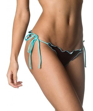 Coqueta Swimwear Wavy Triangle Bikini Set Brazilian Cheeky Swim Bottoms for Women's - Brown/Aqua - CS12NV8CCIR $16.49-Bottoms