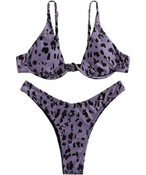 Women's Sexy Triangle Bathing Two Pieces Swimsuit Bikini Set - Purple Leopard - C818QSG579K $15.73-Sets