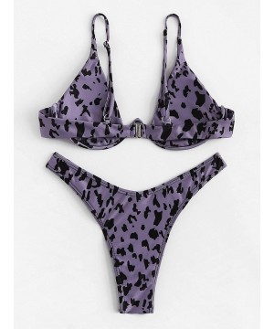 Women's Sexy Triangle Bathing Two Pieces Swimsuit Bikini Set - Purple Leopard - C818QSG579K $15.73-Sets