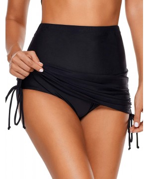 Women's High Waisted Swim Skirt Ruched Bikini Tankini Swim Bottom with Brief - Black - CW18LGGXXNO $22.63-Bottoms