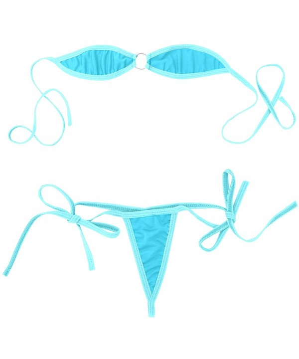 Woman Micro Two Piece Bikini Set Bandeau Tube Top Tie Side Bottom High Waist Swimsuit - Light Blue - C318SHUGRHQ $13.81-Sets