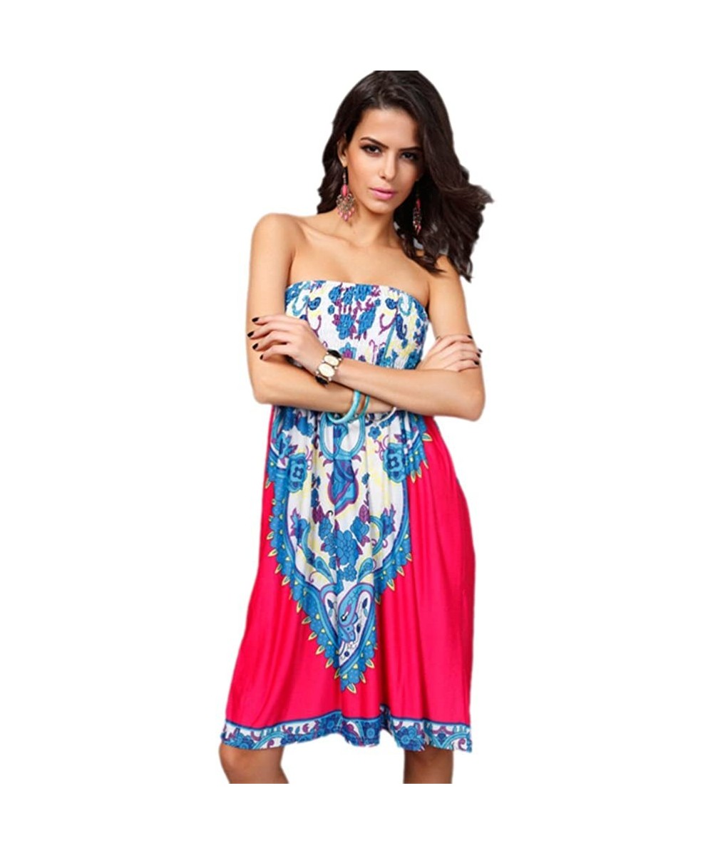 Women's Fashion Spring Summer Flower Print Resort Beach Sundress - Fuschia - CR11ZEA852R $13.82-Cover-Ups