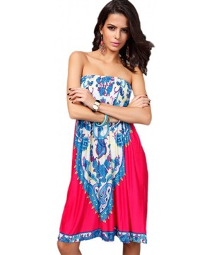 Women's Fashion Spring Summer Flower Print Resort Beach Sundress - Fuschia - CR11ZEA852R $13.82-Cover-Ups