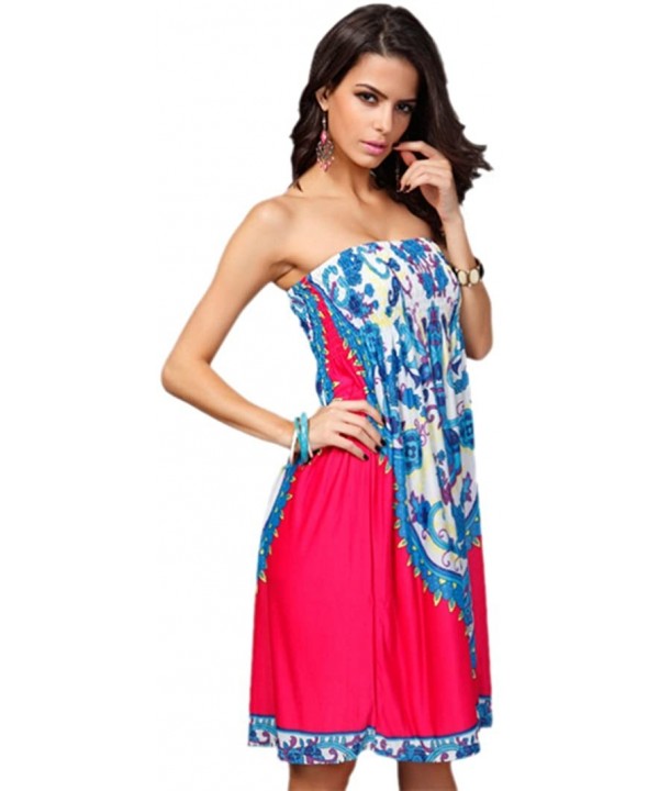 Women's Fashion Spring Summer Flower Print Resort Beach Sundress - Fuschia - CR11ZEA852R $13.82-Cover-Ups