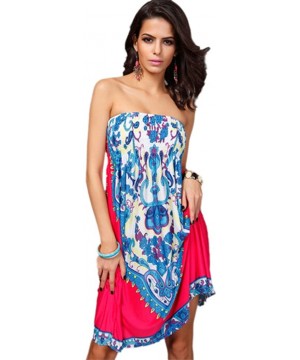 Women's Fashion Spring Summer Flower Print Resort Beach Sundress - Fuschia - CR11ZEA852R $13.82-Cover-Ups