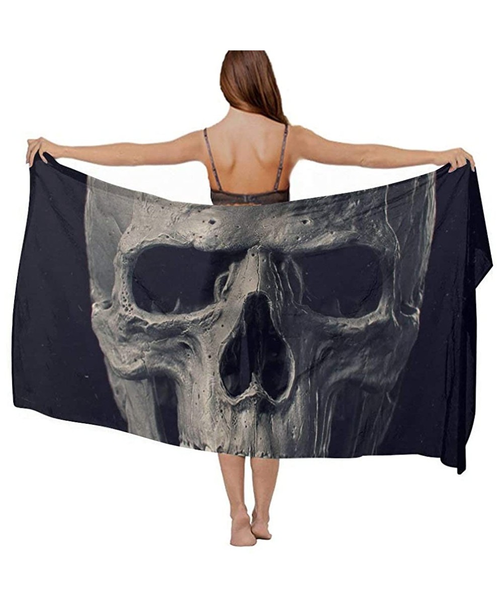 Women Girl Beach Bikini Cover Up Chiffon Sarong Fashion Scarf Shawl Wrap - Skull Black - CZ190TSLQIW $24.08-Cover-Ups