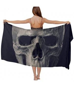 Women Girl Beach Bikini Cover Up Chiffon Sarong Fashion Scarf Shawl Wrap - Skull Black - CZ190TSLQIW $24.08-Cover-Ups