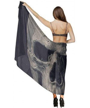 Women Girl Beach Bikini Cover Up Chiffon Sarong Fashion Scarf Shawl Wrap - Skull Black - CZ190TSLQIW $24.08-Cover-Ups