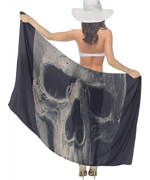 Women Girl Beach Bikini Cover Up Chiffon Sarong Fashion Scarf Shawl Wrap - Skull Black - CZ190TSLQIW $24.08-Cover-Ups