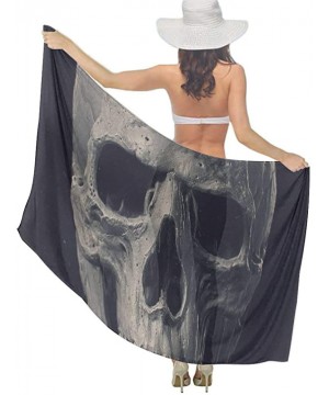 Women Girl Beach Bikini Cover Up Chiffon Sarong Fashion Scarf Shawl Wrap - Skull Black - CZ190TSLQIW $24.08-Cover-Ups