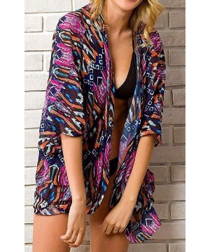 Women's Open-Front Flower Print Chiffon Boho Print Summer Cardigan Cover Ups - 5 - CX199IKOICY $13.30-Cover-Ups