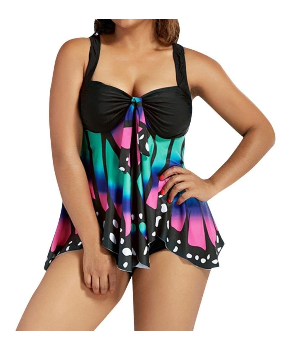 Women's Plus Size Butterfly Printing High Waist Two Piece Tankini Bikini Set Swimsuit Bathing Suit - Green - CG18ED39STU $20....