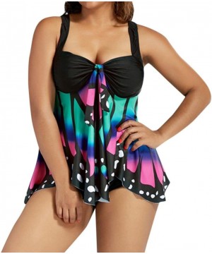 Women's Plus Size Butterfly Printing High Waist Two Piece Tankini Bikini Set Swimsuit Bathing Suit - Green - CG18ED39STU $20....