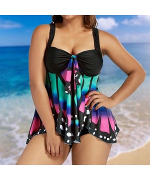 Women's Plus Size Butterfly Printing High Waist Two Piece Tankini Bikini Set Swimsuit Bathing Suit - Green - CG18ED39STU $20....