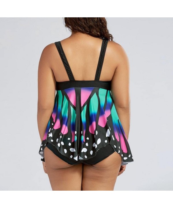 Women's Plus Size Butterfly Printing High Waist Two Piece Tankini Bikini Set Swimsuit Bathing Suit - Green - CG18ED39STU $20....