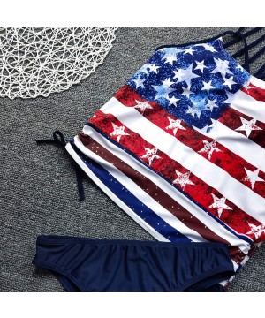 Women's Plus American Flag Crisscross Back Boyshort Two Piece Swimsuit - Black - CM190R6HGS5 $24.70-One-Pieces