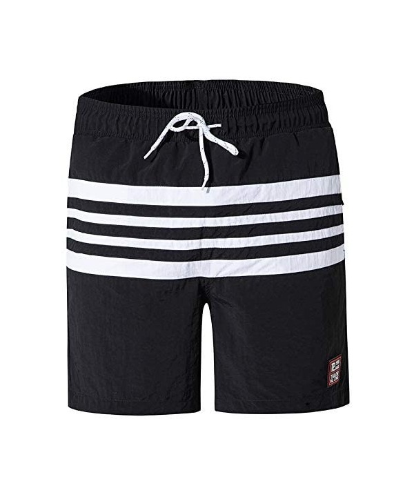 Men's Board Shorts Swimwear Striped Beach Trunks with Mesh Lining - Manhattan Black - CD18RS2QYN0 $17.87-Board Shorts