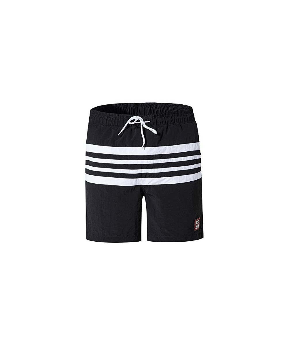 Men's Board Shorts Swimwear Striped Beach Trunks with Mesh Lining - Manhattan Black - CD18RS2QYN0 $17.87-Board Shorts