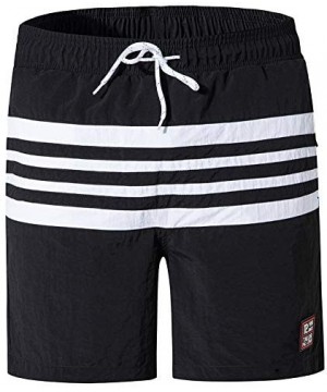 Men's Board Shorts Swimwear Striped Beach Trunks with Mesh Lining - Manhattan Black - CD18RS2QYN0 $17.87-Board Shorts