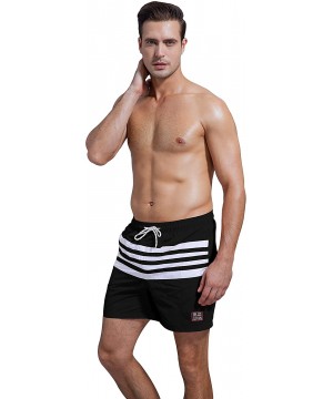 Men's Board Shorts Swimwear Striped Beach Trunks with Mesh Lining - Manhattan Black - CD18RS2QYN0 $17.87-Board Shorts