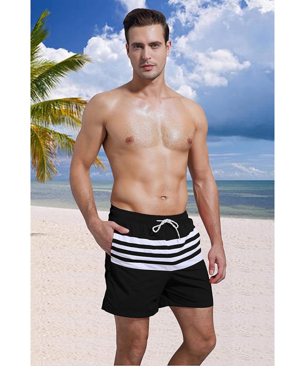 Men's Board Shorts Swimwear Striped Beach Trunks with Mesh Lining - Manhattan Black - CD18RS2QYN0 $17.87-Board Shorts