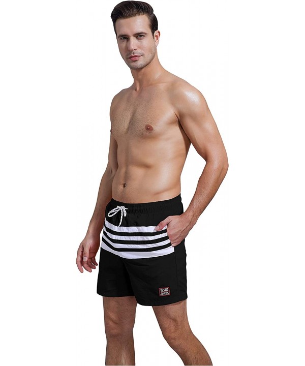 Men's Board Shorts Swimwear Striped Beach Trunks with Mesh Lining - Manhattan Black - CD18RS2QYN0 $17.87-Board Shorts