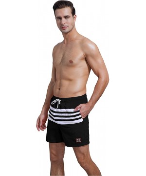 Men's Board Shorts Swimwear Striped Beach Trunks with Mesh Lining - Manhattan Black - CD18RS2QYN0 $17.87-Board Shorts